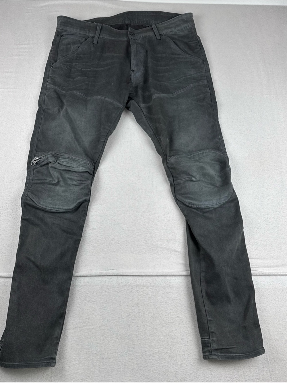 G Star Raw 5620 3D Zip Knee Jeans Mens 34x32 Skinny Double Knee Moto Grunge Gray